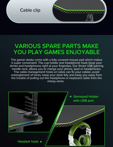 Геймерський стіл GAMEMAX D140 Carbon-RGB в Ноутбукер.ua фото 14