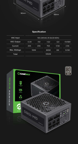 Блок живлення GAMEMAX GM-1050  Modular в Ноутбукер.ua фото 24