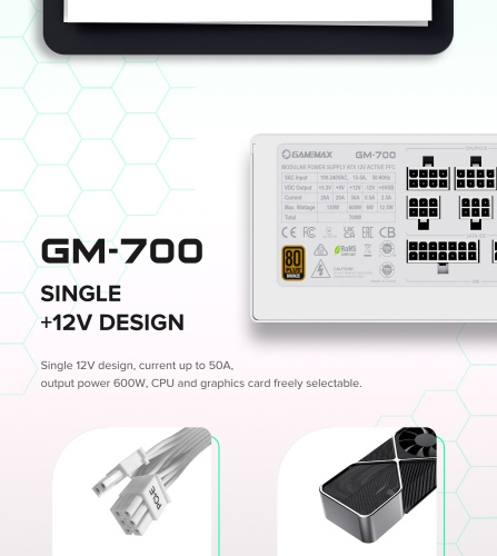 Блок живлення GAMEMAX GM-700 Modular white в Ноутбукер.ua фото 14