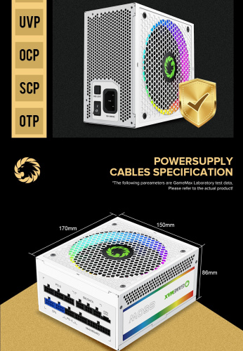 Блок живлення GAMEMAX RGB850 PRO WH в Ноутбукер.ua фото 27