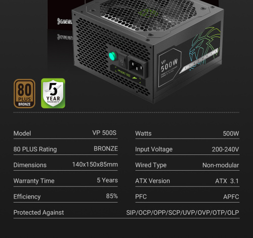 Блок живлення GAMEMAX VP 500S BK в Ноутбукер.ua фото 23