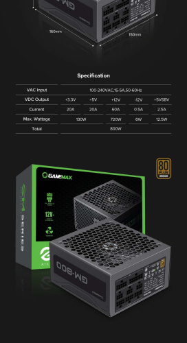 Блок живлення GAMEMAX GM-800 Modular  (GM-800  Modular ) в Ноутбукер.ua фото 24
