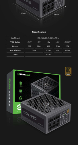 Блок живлення GAMEMAX GM-700 Modular  (GM-700  Modular ) в Ноутбукер.ua фото 24