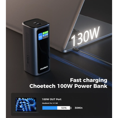 Універсальна мобільна батарея CHOETECH TFT 20000mAh PD130W (B815C) в Ноутбукер.ua фото 5
