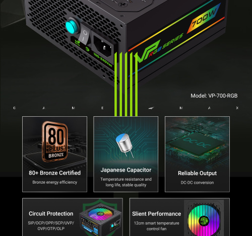 Блок живлення GAMEMAX VP 700S BK-RGB в Ноутбукер.ua фото 11