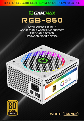 Блок живлення GAMEMAX RGB850 PRO WH в Ноутбукер.ua фото 13