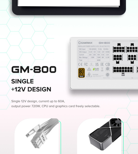 Блок живлення GAMEMAX GM-800 Modular white в Ноутбукер.ua фото 19